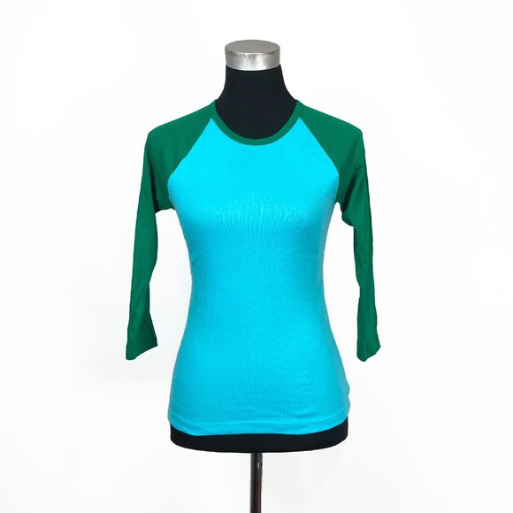 Y2K American Apparel Baby Rib 3/4 Sleeve Raglan Top - Picture 1 of 6